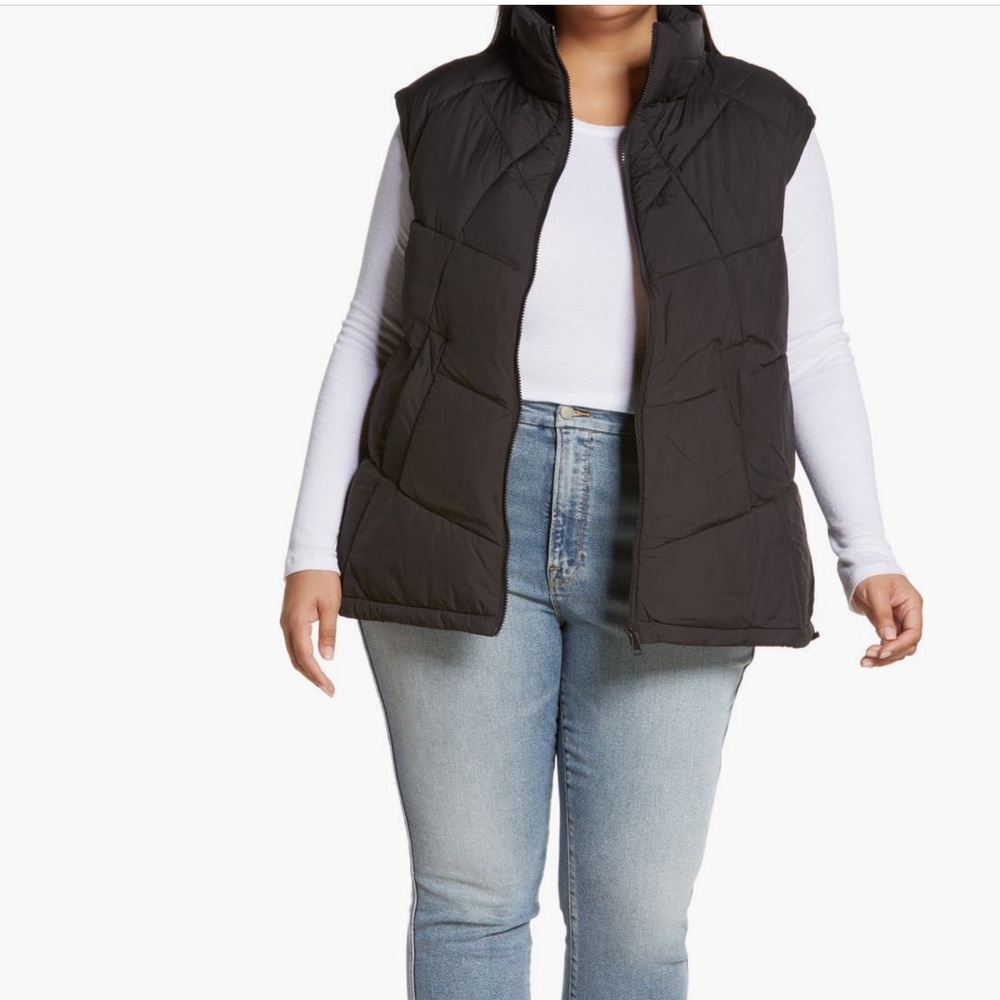Nordstrom Zip Front Puffer Vest; Black; Plus Size 3X
